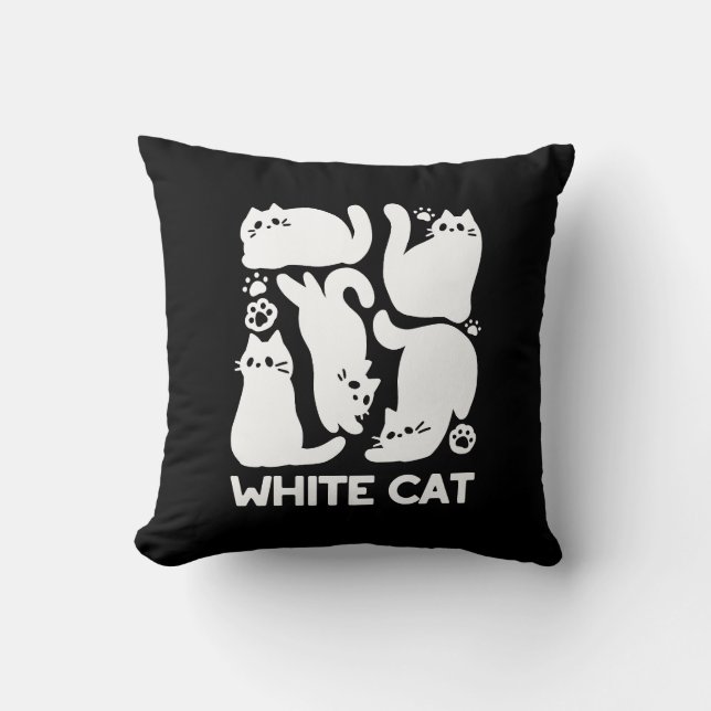 Coussin Silhouettes de chaton blanc - Design Feline mignon (Recto)