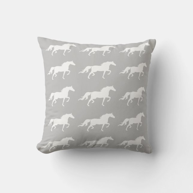 Coussin Silhouettes de chevaux blancs élégants sur gris ar (Recto)