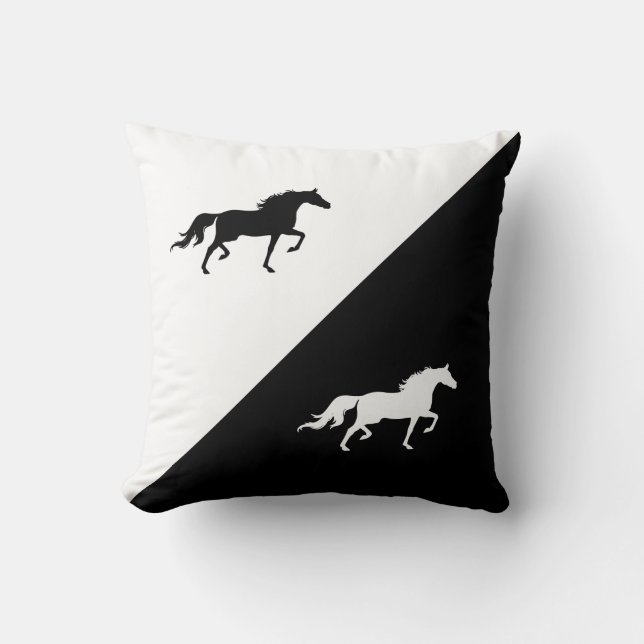 Coussin Silhouettes de chevaux élégants sur fond noir et b (Recto)