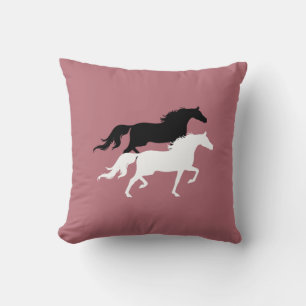 Coussin Silhouettes de chevaux noir et blanc sur or rose