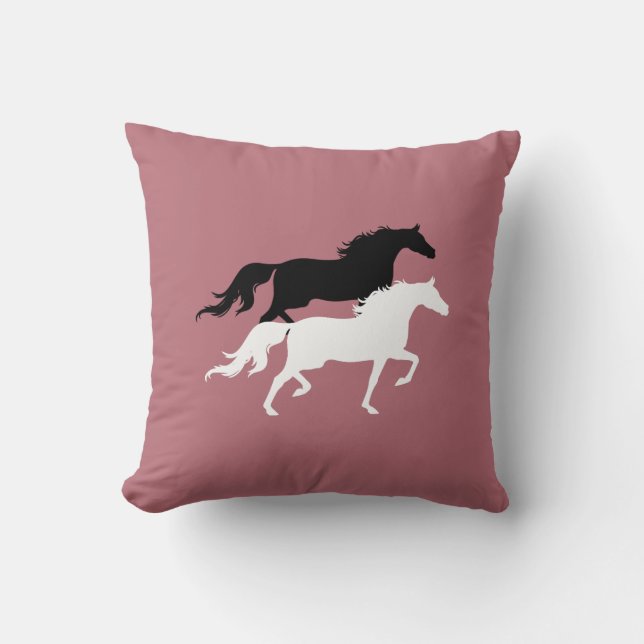 Coussin Silhouettes de chevaux noir et blanc sur or rose (Recto)