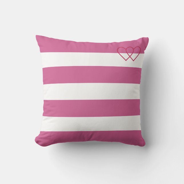 Coussin Silhouettes de cœurs sur rayures rose gold et blan (Recto)
