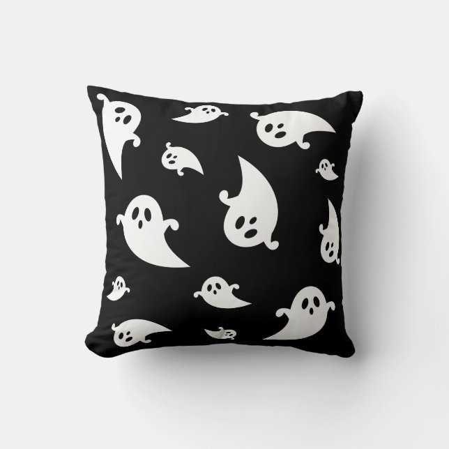 Coussin Silhouettes de fantômes blancs sur fond noir pour  (Recto)