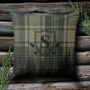 Coussin Silhouettes de pin Plaid Cabine cosy Monogramme