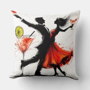 Coussin Silhouettes élégantes dansant avec des verres à Ma