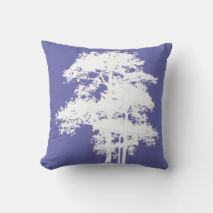 Coussin Silhouettes minimalistes d'arbres violets et blanc
