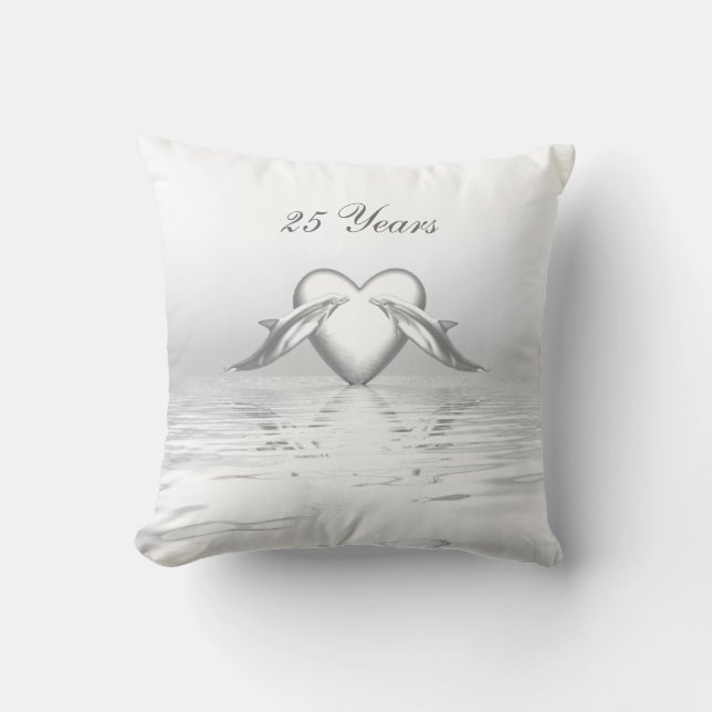 Coussin Silver Anniversary Dolphins et Heart (Recto)