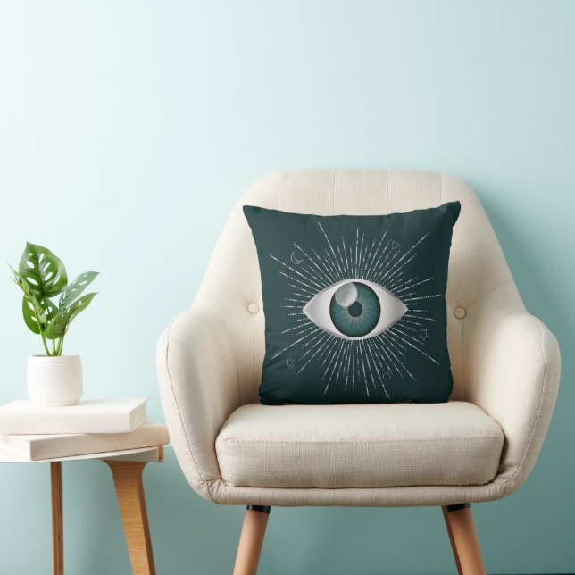 Coussin Silver et Turquoise Vert Mystique mal oeil Nazar M (Chaise)