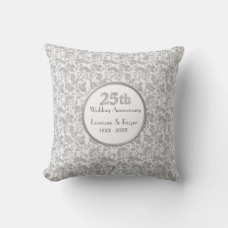 Coussin Silver Floral Elegance 25e anniversaire Mariage