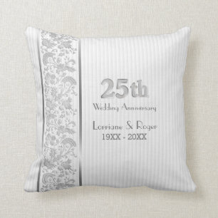 Coussin Silver Floral Elegance 25e anniversaire Mariage