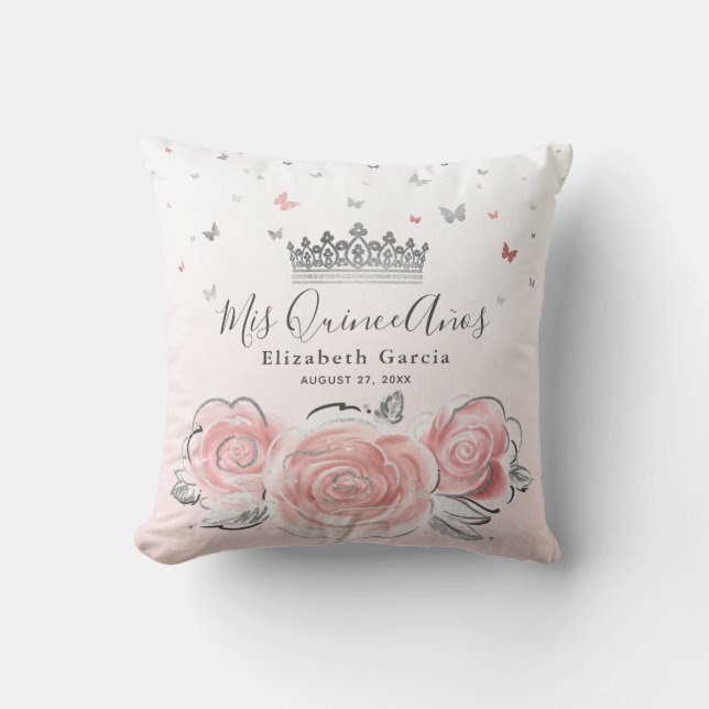Coussin Silver Rose rose clair Quinceanera Mis Quince Anos (Recto)