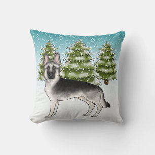 Coussin Silver Sable Allemand Berger Snowy Winter Forest
