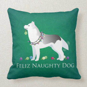 Coussin Silver Siberian Husky Feliz Naughty Chien Noël
