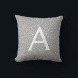 Coussin Silver Sparkle Glitter Monogram Name & Initial<br><div class="desc">Luxury Bling Silver Sparkle Parties scintillant Monogramme Nom et Coussin initial. Le coussin fait le cadeau parfait pour quelqu'un qui décorait sa chambre en argent.</div>