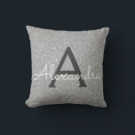Coussin Silver Sparkle Glitter Monogram Name & Initial<br><div class="desc">Luxury Bling Silver Sparkle Parties scintillant Monogramme Nom et Coussin initial. Le coussin fait le cadeau parfait pour quelqu'un qui décorait sa chambre en argent.</div>
