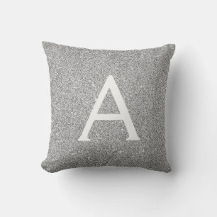 Coussin Silver Sparkle Glitter Monogram Name & Initial