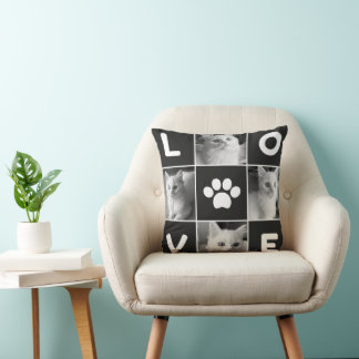 Coussin Simple amoureux des chats minimaliste noir et blan