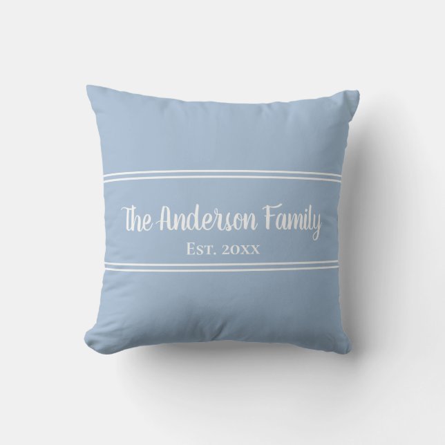 Coussin Simple Baby Blue et blanc Nom de famille Est. (Recto)
