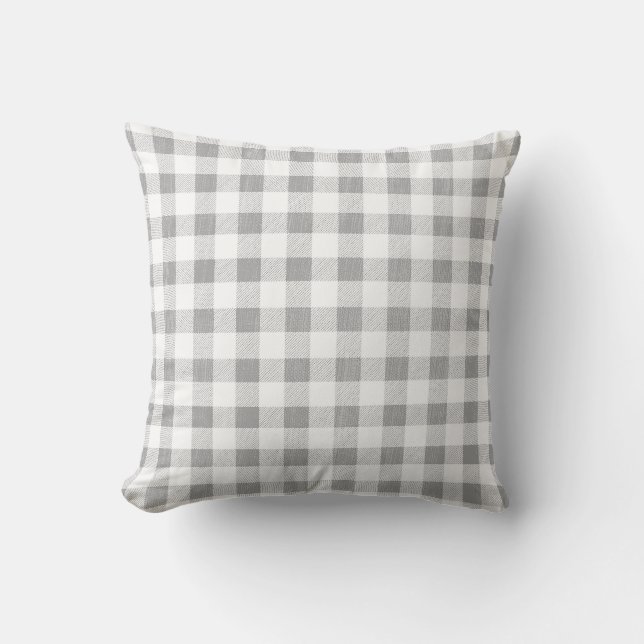 Coussin Simple blanc gris rustique En vichy plaid (Recto)