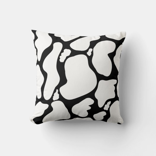 Coussin Simple Blanc Noir Gros taches de vache Motif anima (Recto)