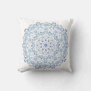 Coussin Simple Bleu Et Blanc Élégant Mandala Floral