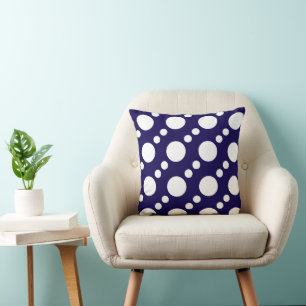 Coussin Simple bleu foncé blanc Gros et petits points Moti