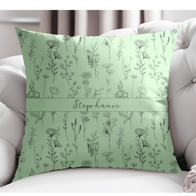 Coussin Simple Boho Botanique Motif Mint Green (Créateur téléchargé)
