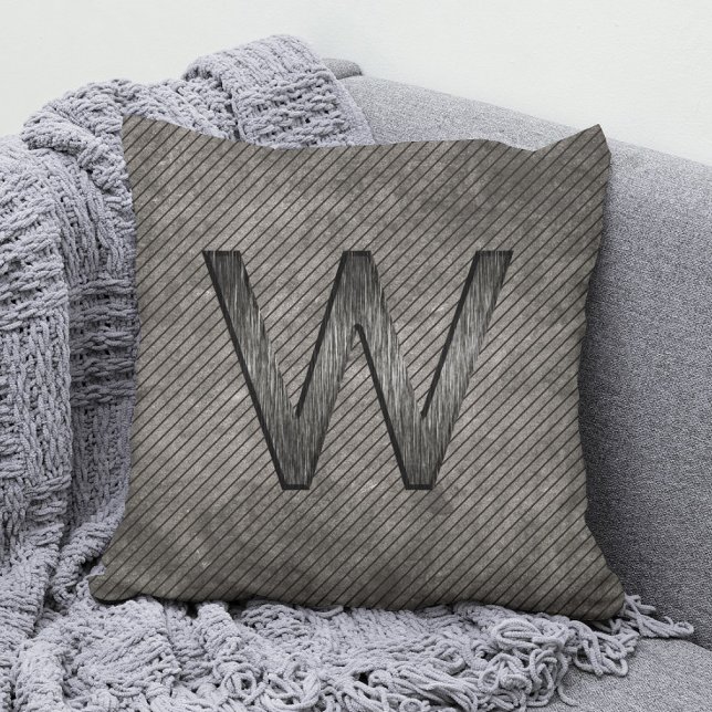 Coussin Simple Classé Personnalisé Monogramme Charcoal Gre (Créateur téléchargé)