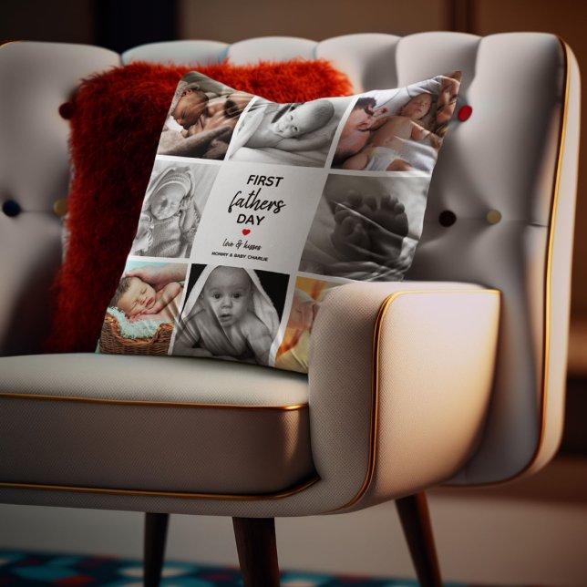 Coussin Simple Collage de photos pour la première fête des (Créateur téléchargé)