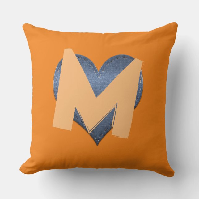Coussin Simple Denim Heart Funny sur mesure Monogramme (Recto)