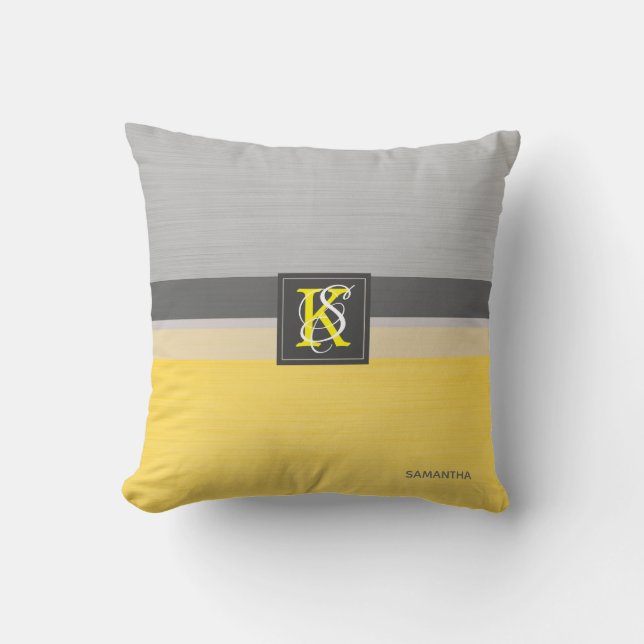 Coussin Simple deux tons jaune et gris Initiales Monogramm (Recto)
