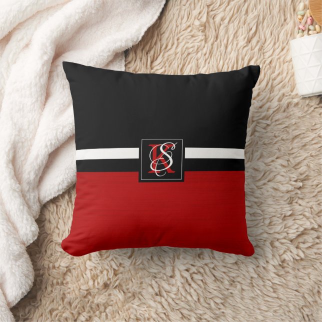 Coussin Simple deux tons Noir et Rouge Initiales Monogramm (Couverture)