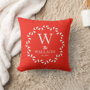 Coussin Simple Élégant Noël Famille Monogrammé