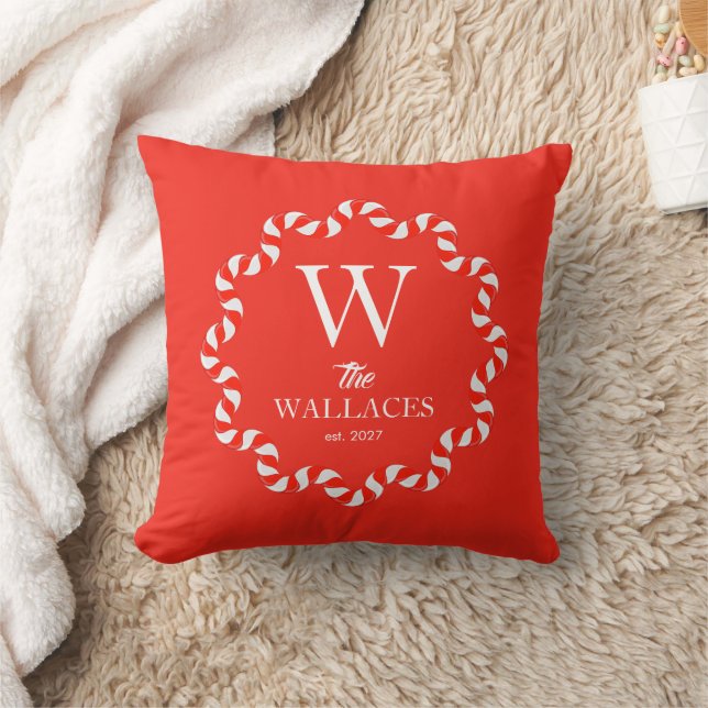 Coussin Simple Élégant Noël Famille Monogrammé (Couverture)