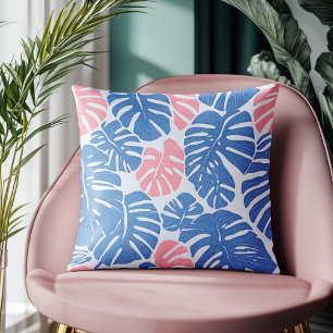 Coussin Simple et Abstrait Mostera rose et bleu Motif
