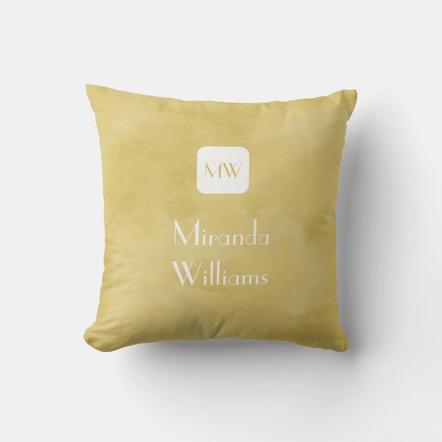 Coussin Simple et chic Goldenrod Yellow Monogramme et nom (Recto)
