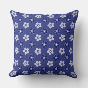 Coussin simple floral solide bleu motif rétro petit flowe