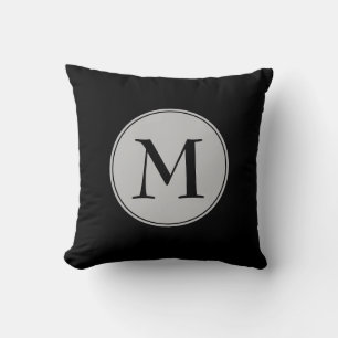 Coussin Simple gris NOIR réversible MONOGRAMME