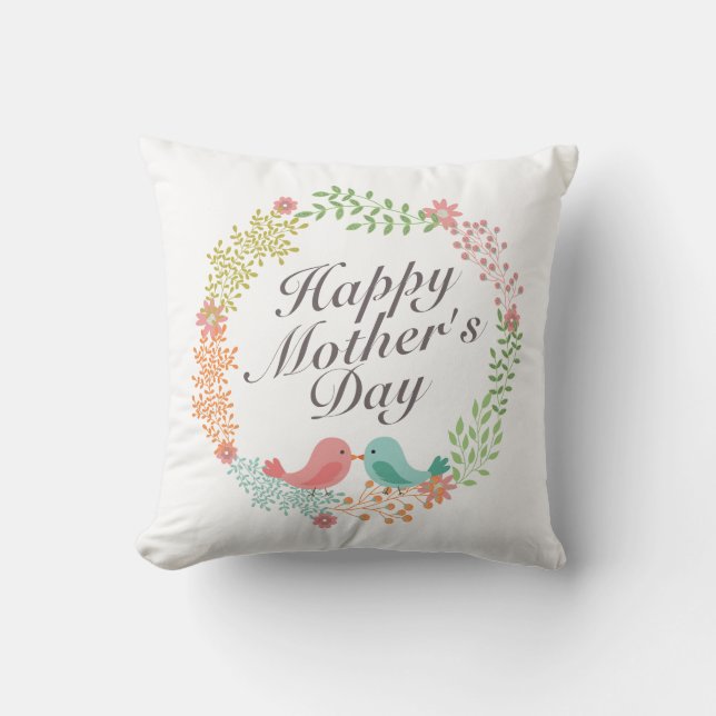 Coussin Simple Joyeuse Fête des Mères couronne de fleurs | (Recto)