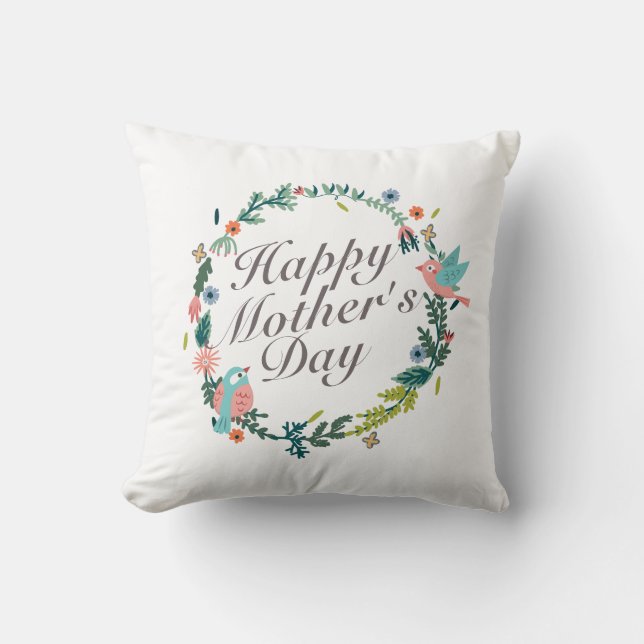Coussin Simple Joyeuse Fête des Mères couronne de fleurs | (Recto)