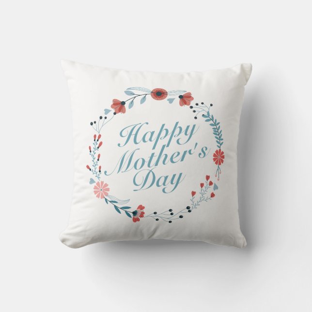 Coussin Simple Joyeuse Fête des Mères couronne de fleurs | (Recto)