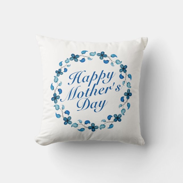 Coussin Simple Joyeuse Fête des Mères couronne de fleurs | (Recto)