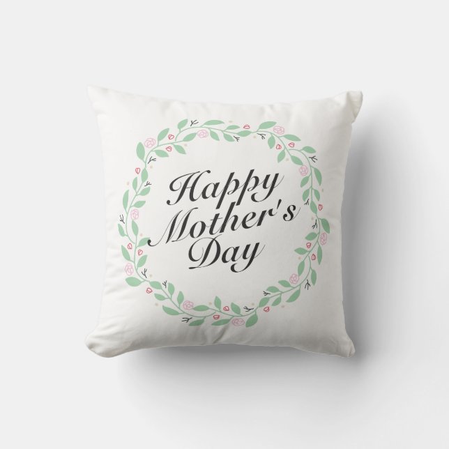 Coussin Simple Joyeuse Fête des Mères couronne de fleurs | (Recto)