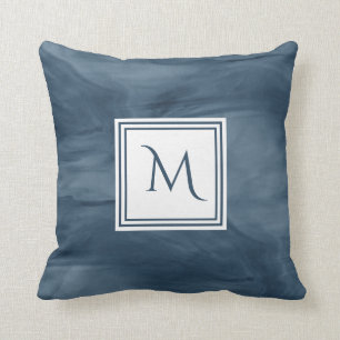 Coussin Simple Marine Bleu Marbre subtil Monogramme modern