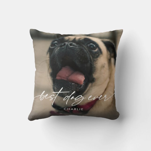 Coussin Simple Meilleur Chien Photo Moderne Script (Verso)