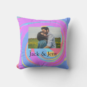 Coussin Simple minimal rose bleu aquarelleajouter nom phot