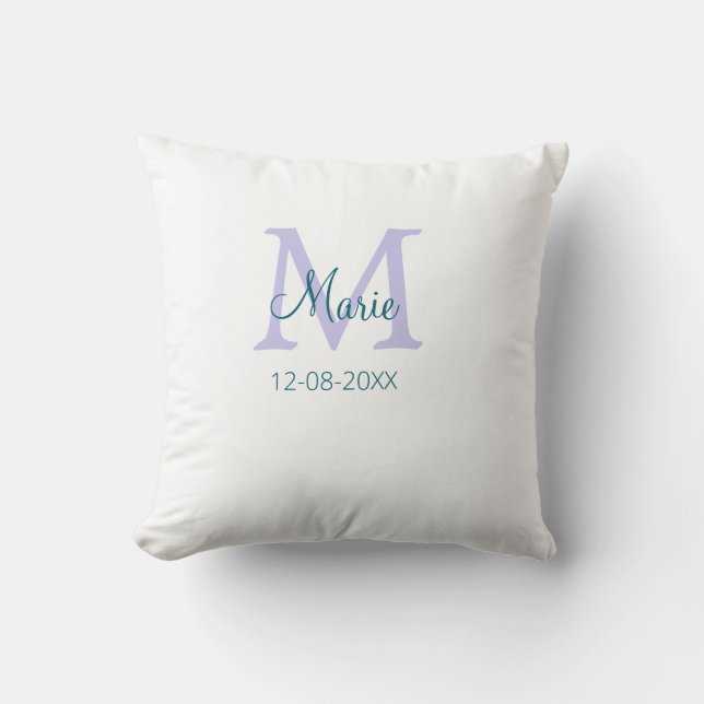 Coussin simple minimum ajouter nom monogramme violet vert  (Recto)