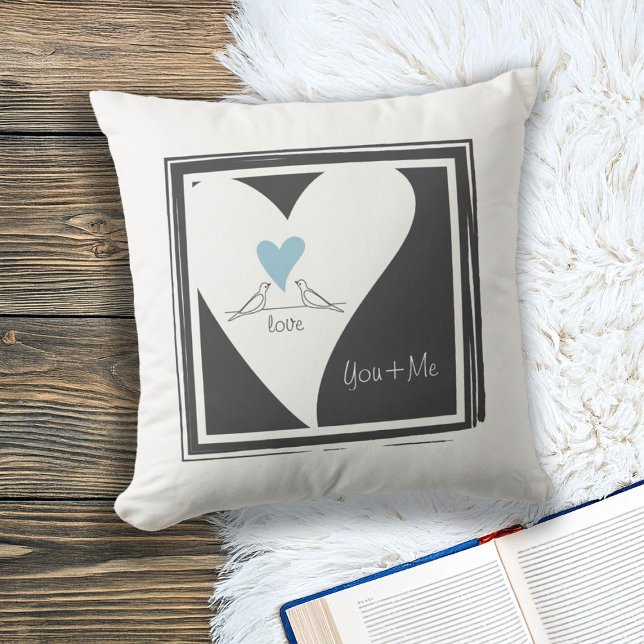 Coussin Simple Modern Oiseaux en amour Cœur Bleu Clair (Créateur téléchargé)