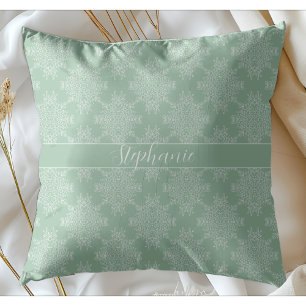 Coussin Simple Moderne Blanc Floral Damas Lumière Sage