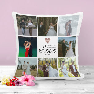 Coussin Simple Moderne Chic Grille de Collage Photo Amour